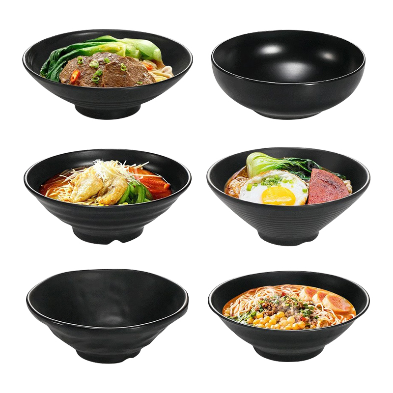 Wholesale Reusable Melamine Noodle Dinner Bowl Black Frosted Ramen Bowl for Restaurant