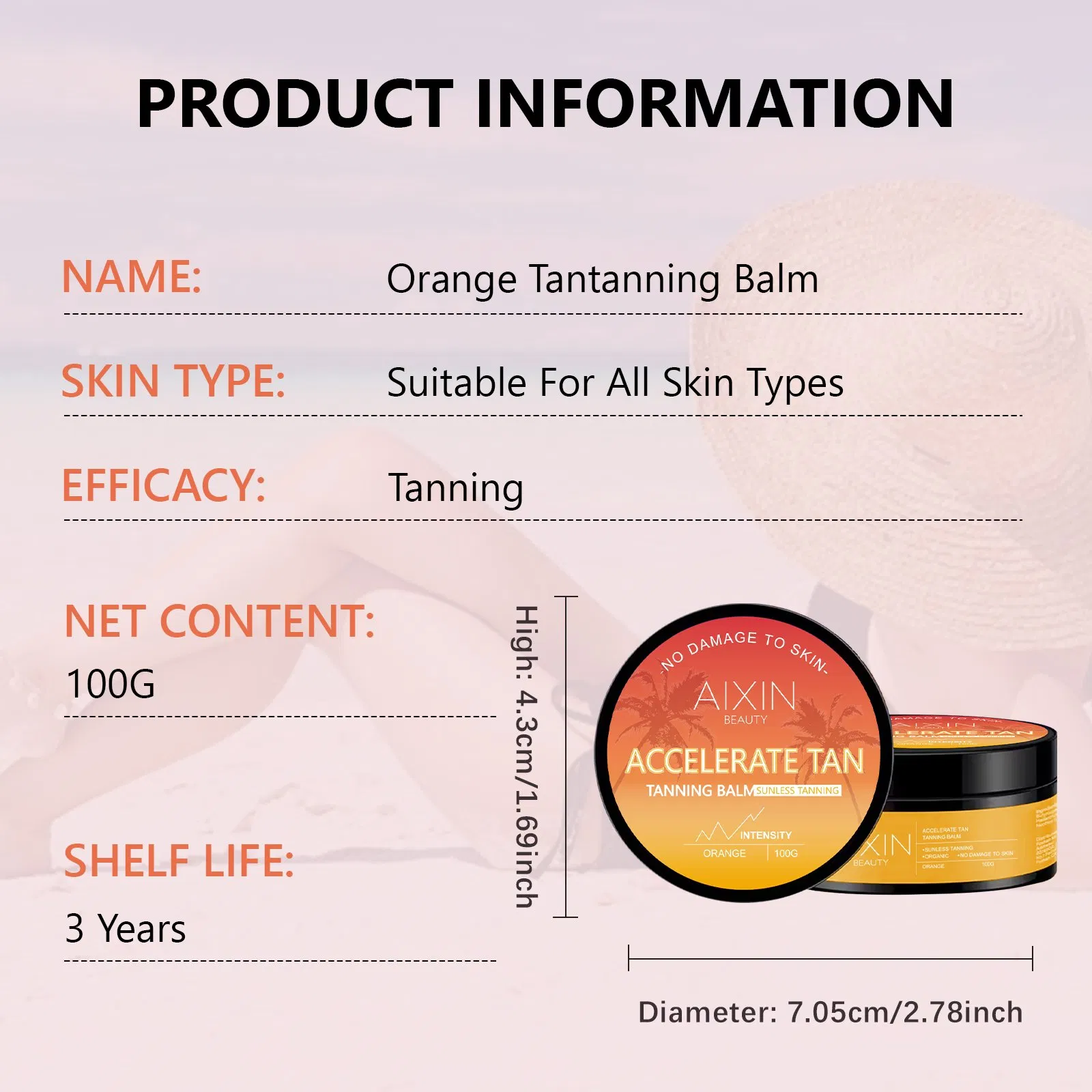Beauty Skin Care Product Orange Intensive Tanning Gel Accelerator Tanning Lotion