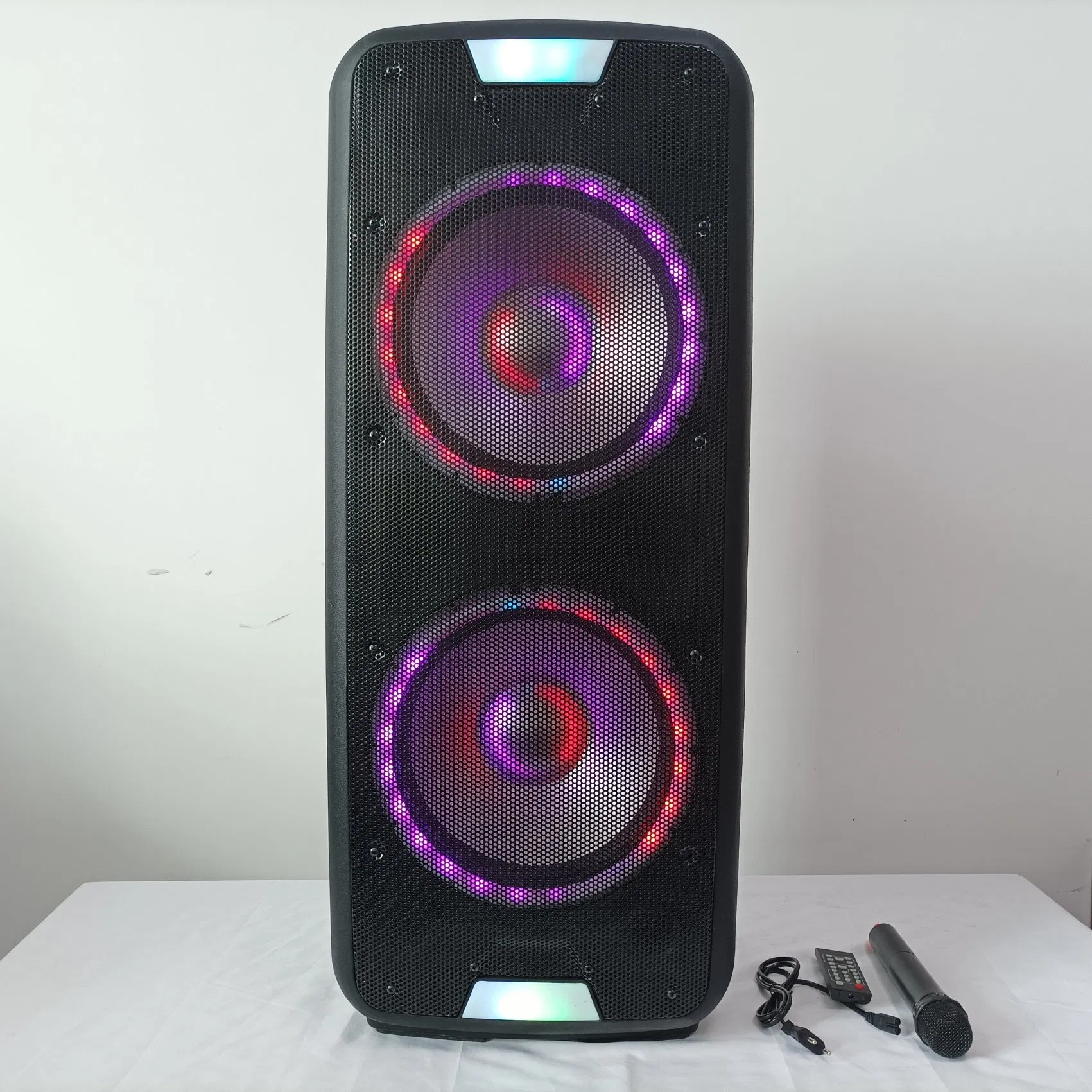 High Powerful Double 12inch Amplifier Party DJ Soundbox Professional Audio PA Speaker with Ring LED Lights