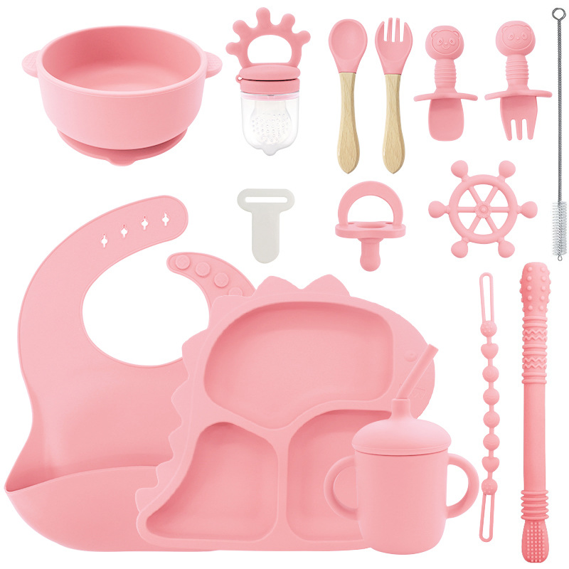 Food Grade Material Easy Cleaning Silicone Easy Feeding Dinosaur Shape Baby Practicing Eating Silicon Baby Suction Food Plate