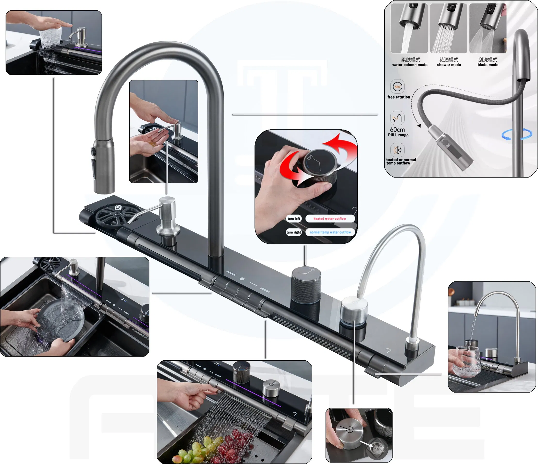 Latest Heat Popular Multifunctional Smart Platform with Heated or Normal Temp Water Single Handle Stainless Steel Faucet Kitchen Mixer Faucet Tap