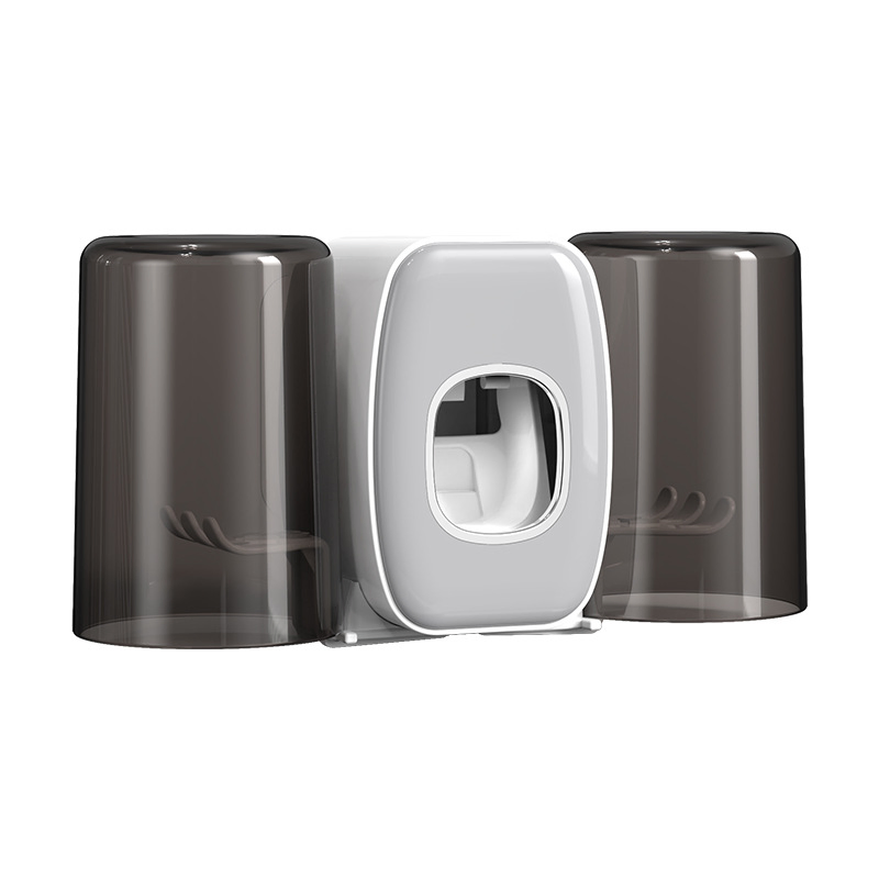 Bathroom Wall-Mounted Punch-Free Couple Toothbrush Holder Storage Rack with Automatic Toothpaste Squeezer