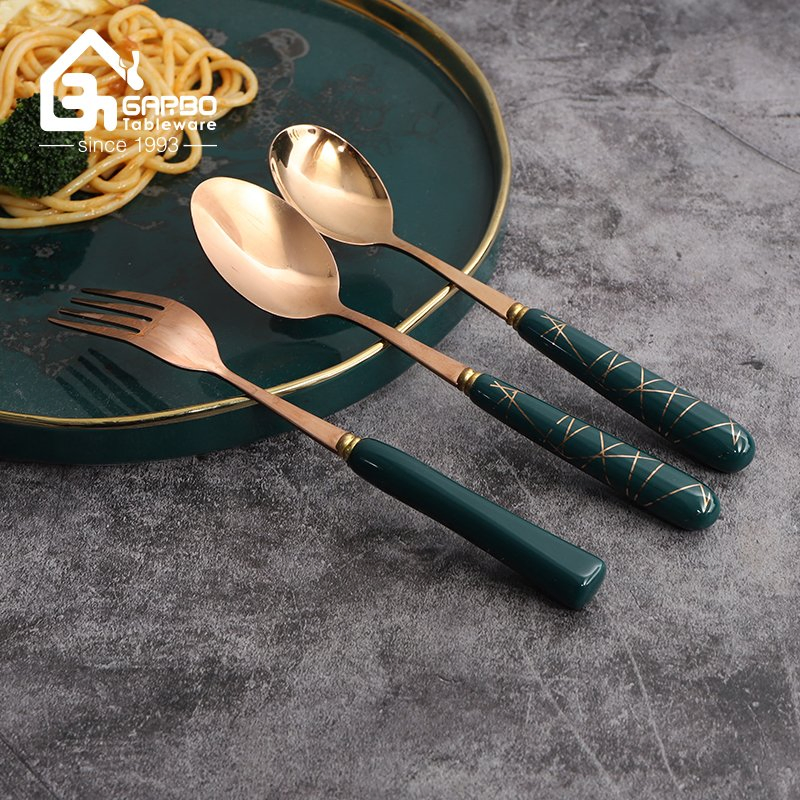 Wholesale Golden 410ss Dinner Fork Ceramic Handle Decoration