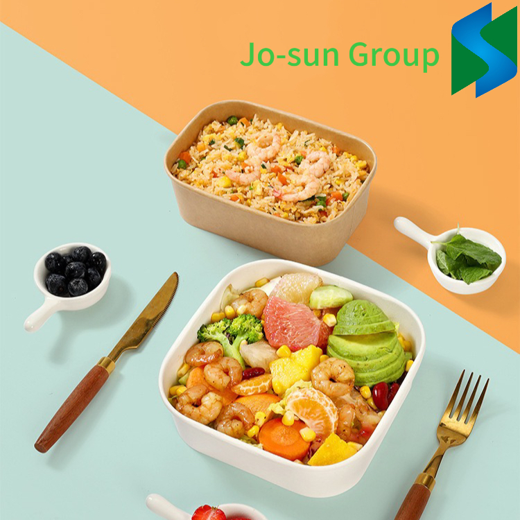 Disposable Rectangular &Square Kraft Paper Bowl with Pet Lid Salad Bowl