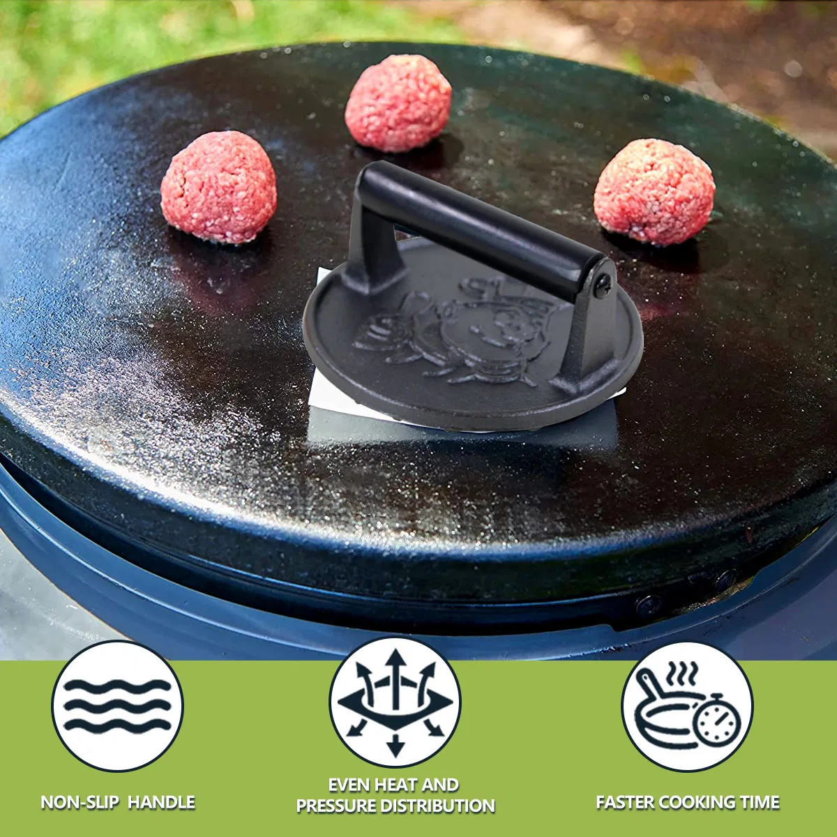 Heavy Duty Barbecue Grilling Tool 6" Burger Smasher with Heat Resistant Handle for Hamburger, Bacon, Meat, Steak, Patty