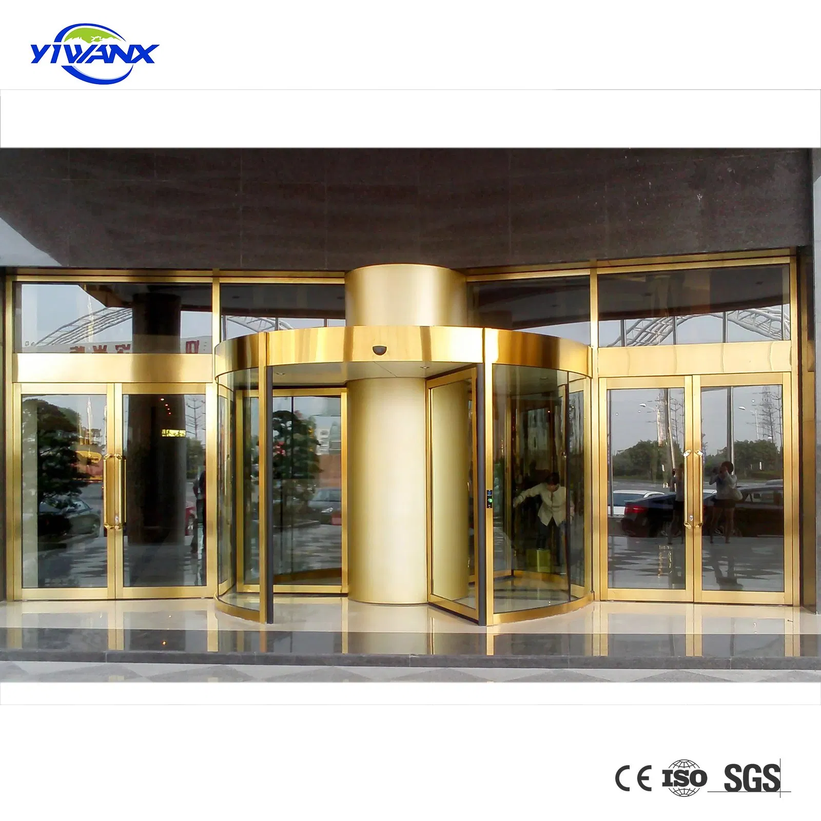 Golden Color Two Wings Automatic Glass Revolving Door