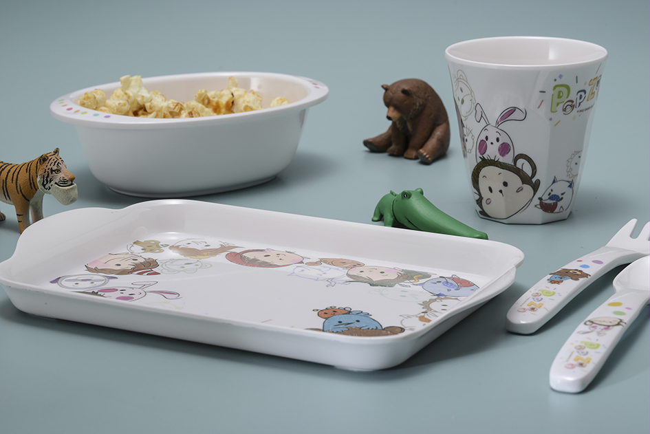 100% Melamine Tray Customizable Cartoon Pattern Kids Dinner Snack Serving Plastic Hot Selling Children Tray
