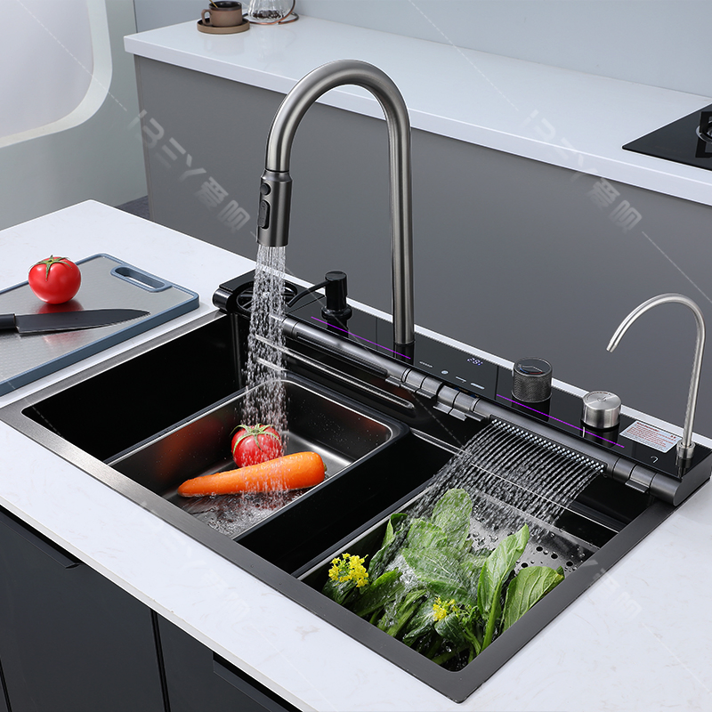 Hydro Power LED Kitchen Sink in Factory Price and Honeycomb Finish with Pull Down Faucet