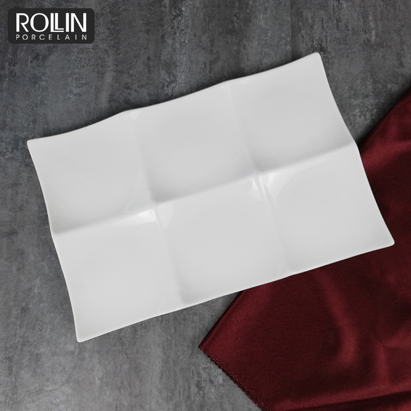 White Porcelain Rectangular Plates Divided Plate