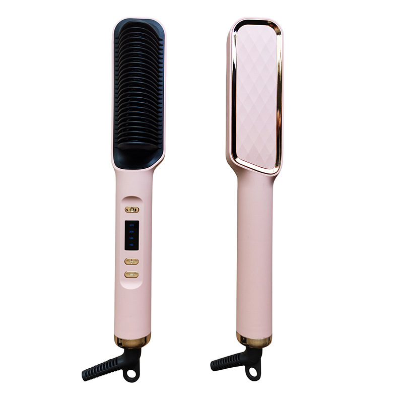 Wireless Ceramic Plate Hair Straightener Anti-Scald Design with LED Display Negative Ion Hot Hair Brush Hair Curler Comb