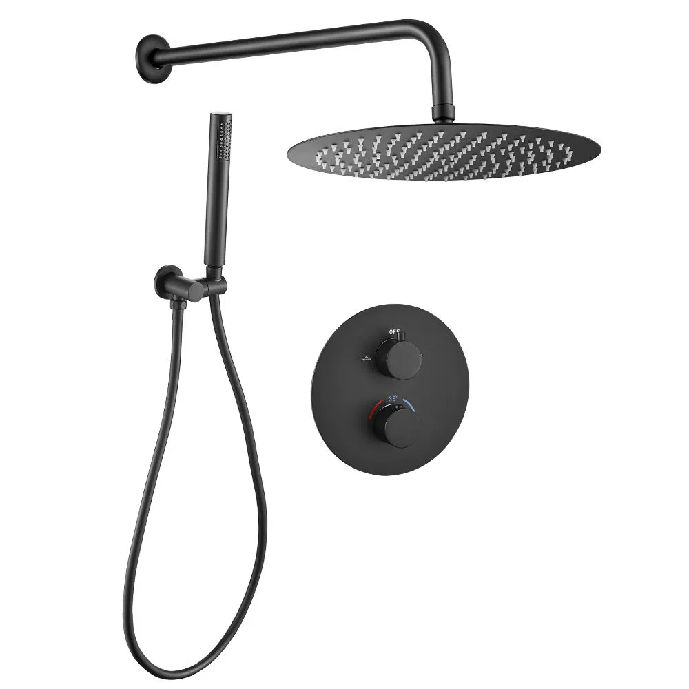 High Quality Black Color in Wall Bathroom Thermostatic Shower Set Faucets