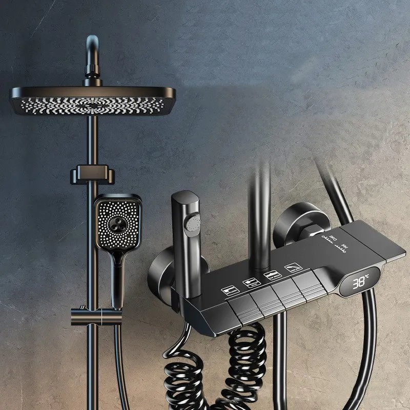 China Manufacturer Shower System Digital Display Faucet Set Wall Mount 4 Functions Piano Keys Rain Shower Set 12" Shower Head