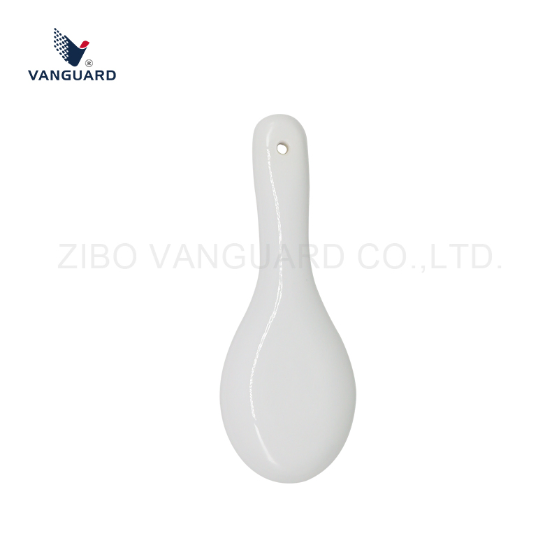 Factory White Dinner Spoon OEM Ceramic Soup Spoon with Decal Printing