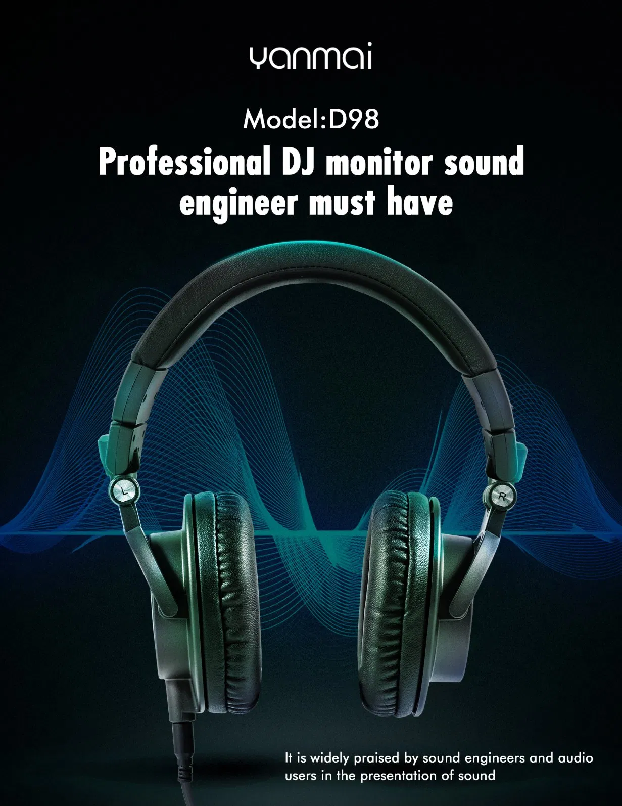 DJ Monitoring Headphones D98 Professional Studio Recording with 50mm Drivers