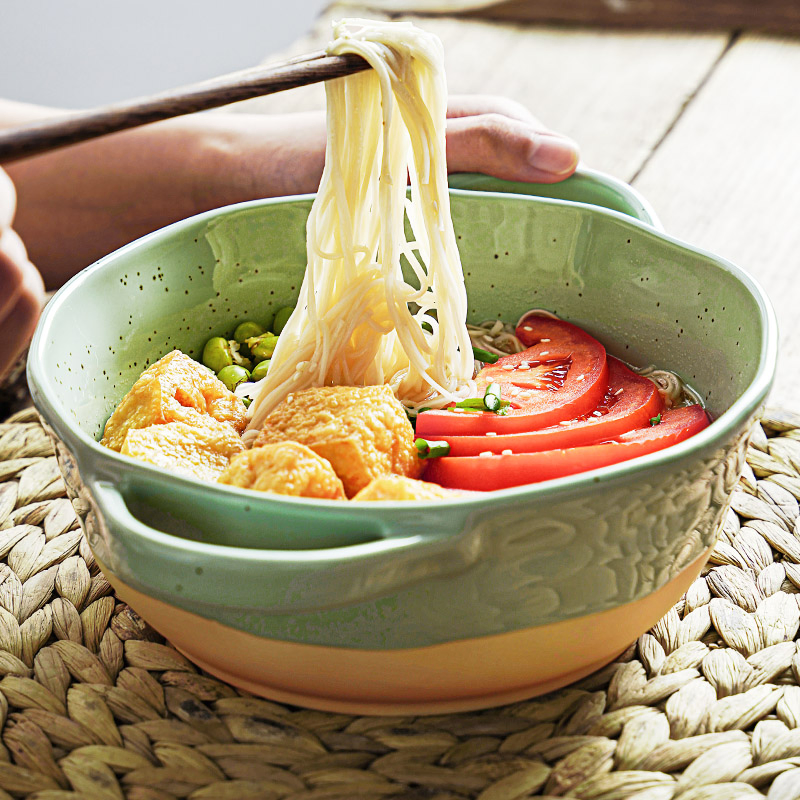 Ceramic Soup Bowl Double Ear Microwaveable Salad Pasta Noodle Bowl Household Tableware