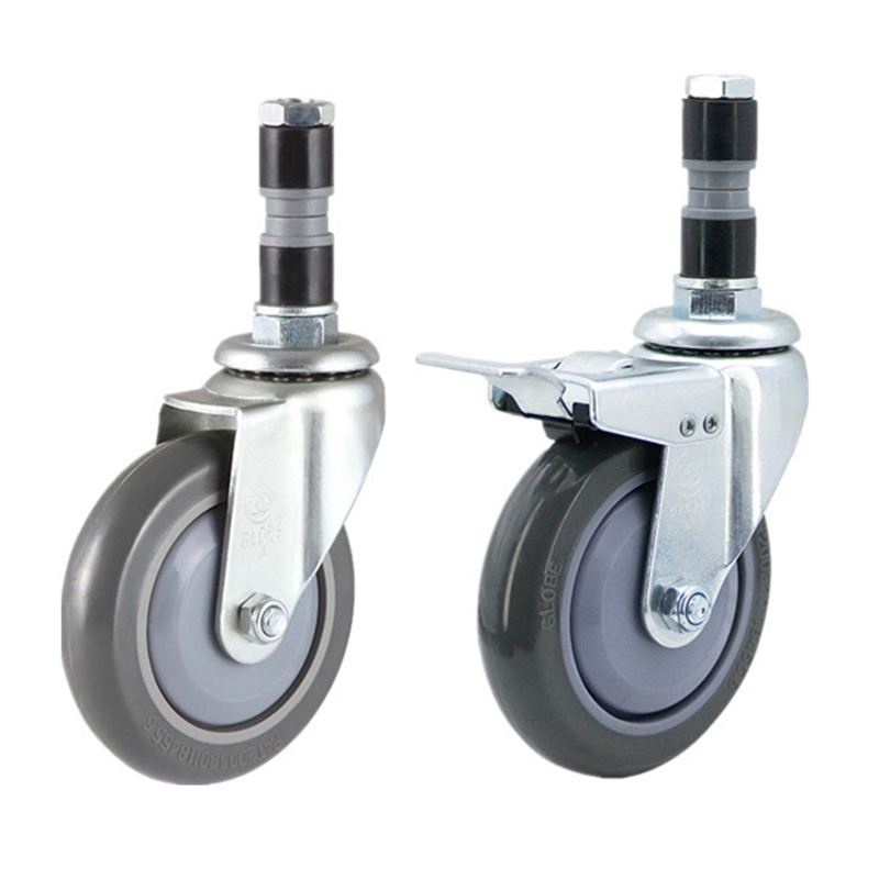 China Castor Factory 125mm Swivel Expanding Adapter Stem Caster with Brake