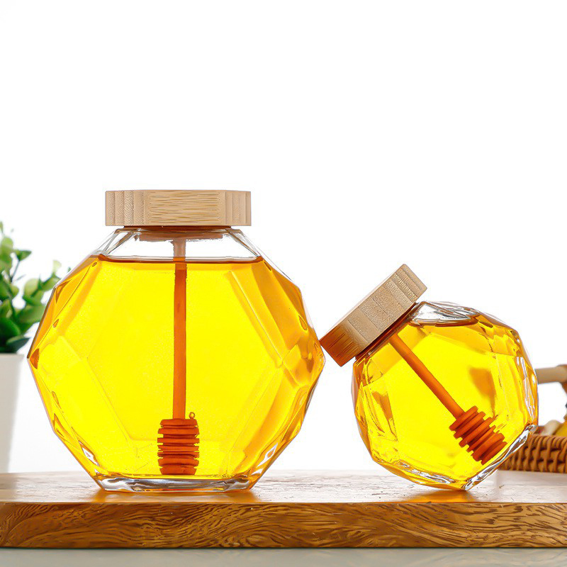 Rhombus Honey Bottle 200ml Glass Bottle Household Glassware Glass Jar with Rod