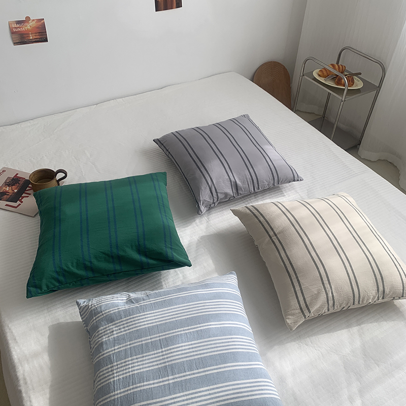 Washed Cotton Pillowcase Comfortable Square Soft Stripe Cushion Cover