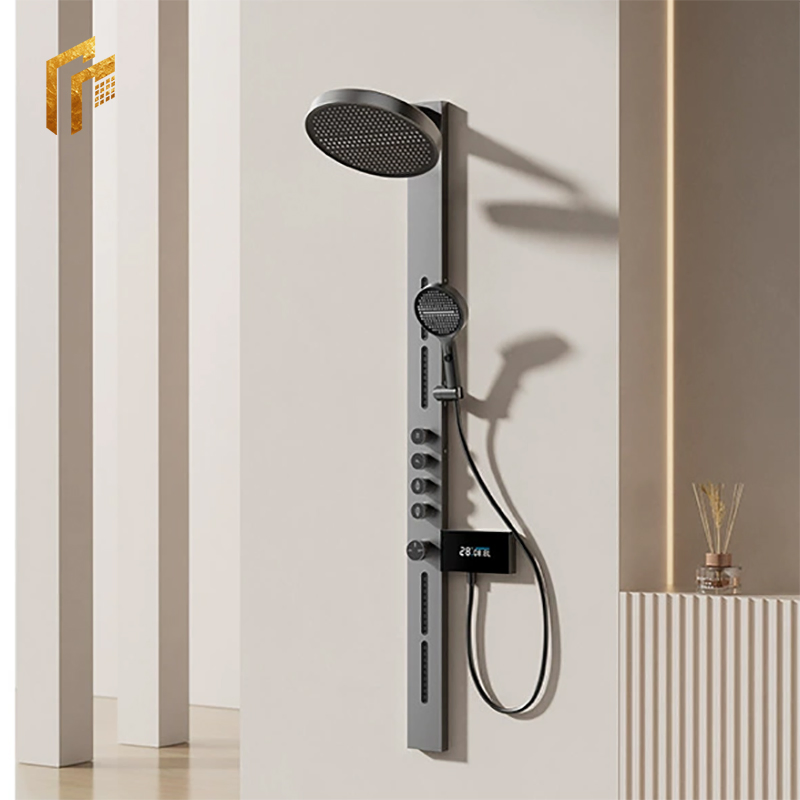 Factory Direct Price Gun Gray Nu Style Thermostatic Overhead Shower Faucet Panel Column Tower