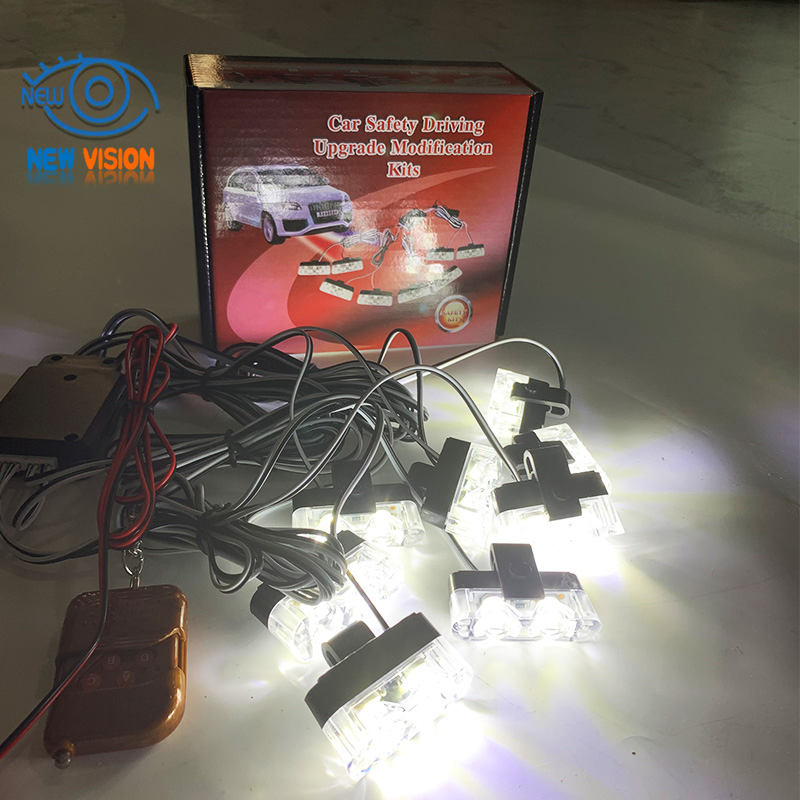 Автомобильные светодиодные стробоскопы для решетки радиатора, 16 LED, с беспроводным пультом, синие и красные