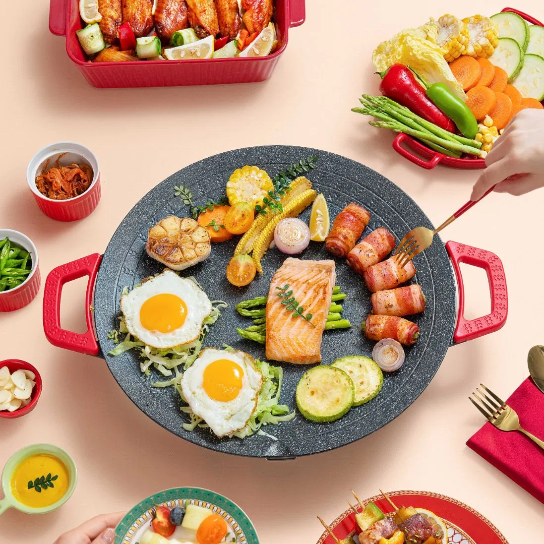 36cm Multipurpose Korean Style Die-Cast Aluminum Electric Griddle Pan