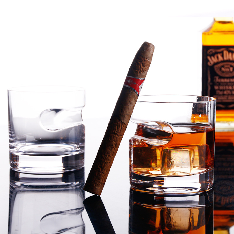 Custom Logo Cigar Whiskey Glass Crystal Rock Glass Tumbler Glass Drinking Cups