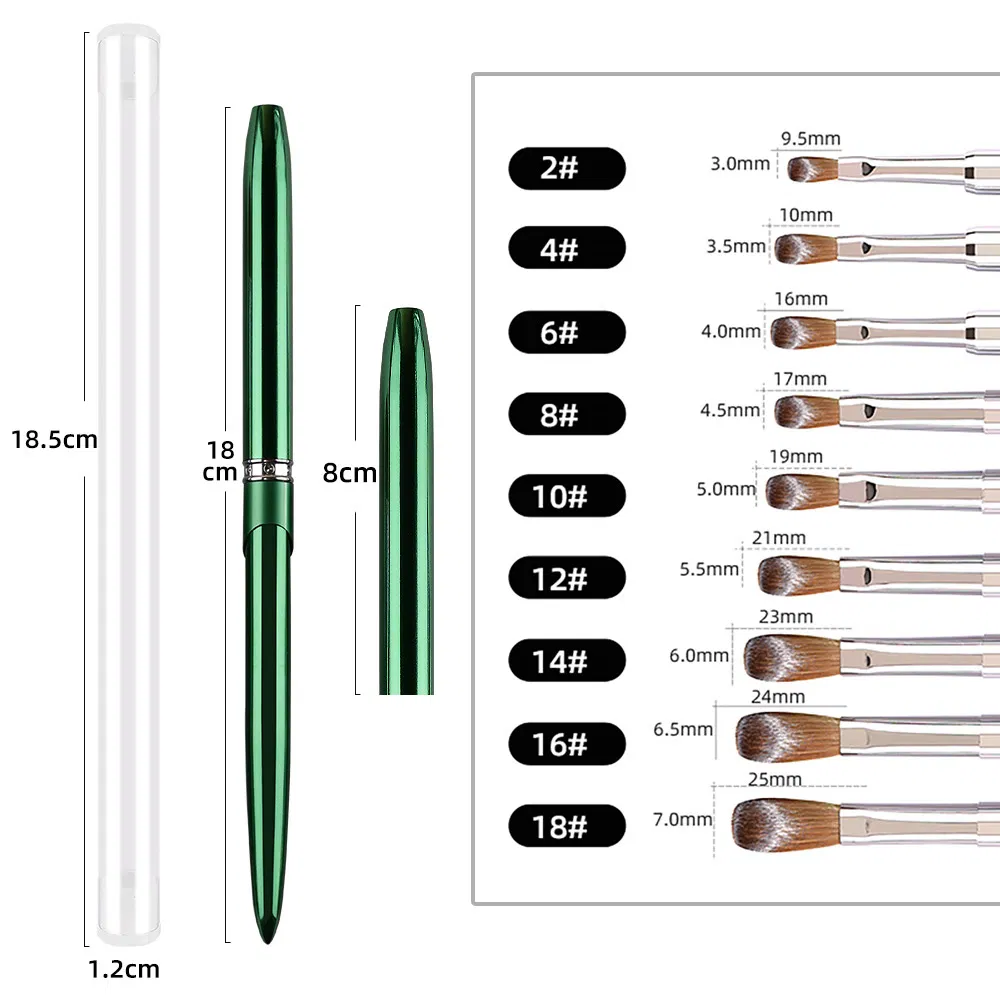 Acrylic Green Metal Handle Kolinsky Hair Nail Care Manicure Tool Cleaner Professional Nails Art Brush