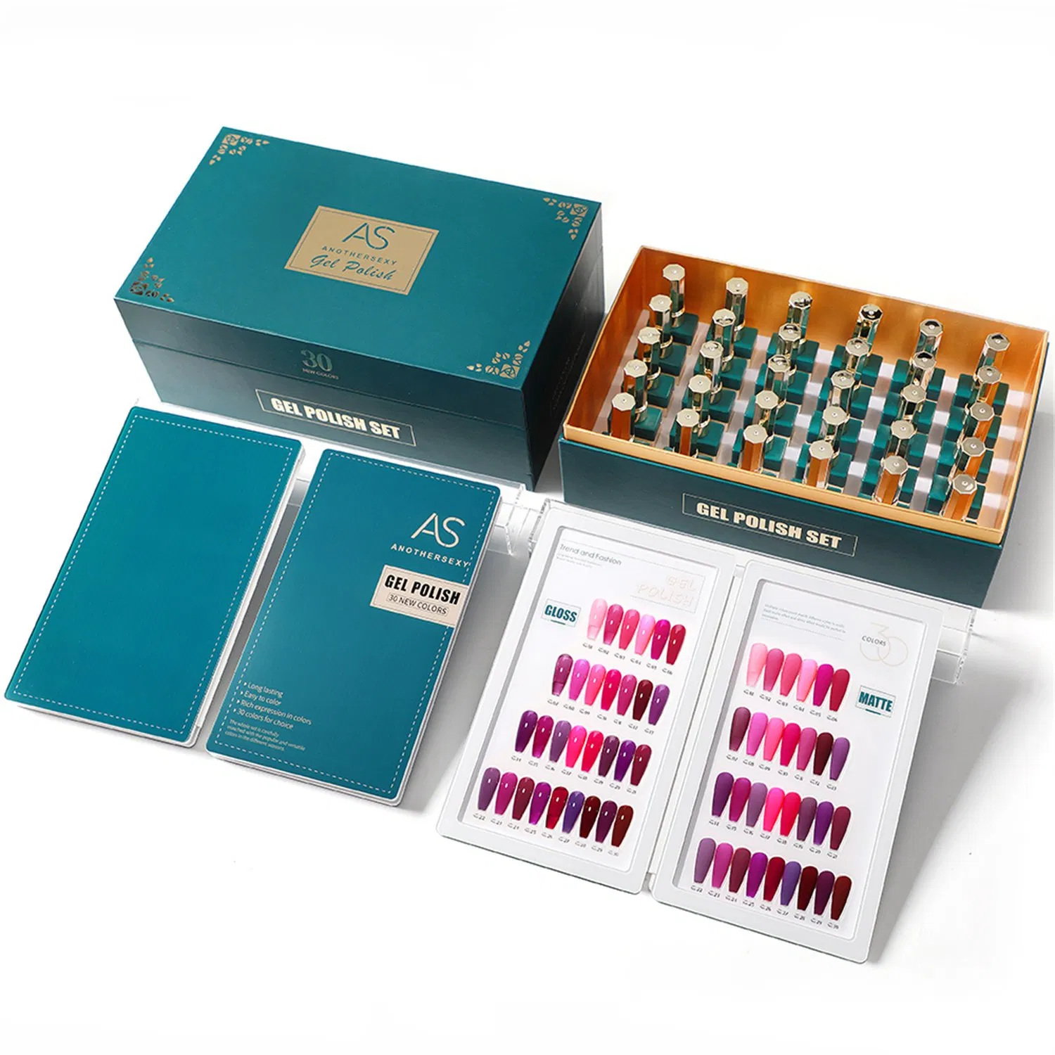 AS 30 Colors Solid Colour Gel Polish Set Soak off Nail Art Gel with Base Glossy Matte Top Gel Nail Supplies Private Label OEM Organic Color UV Gel Set