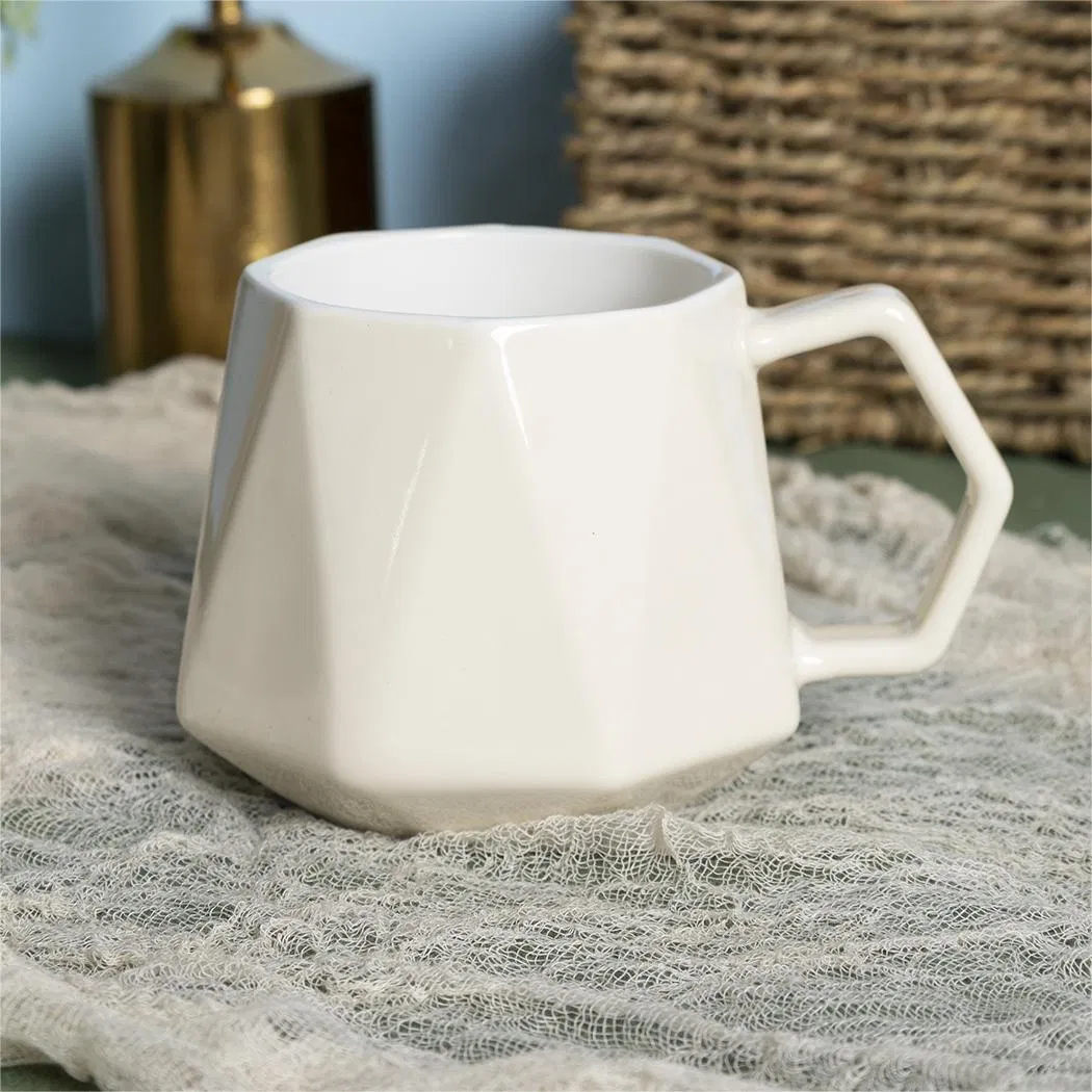 Custom 360ml/13oz Embossed Diamond Family Couple Breakfast Mug Wholesale Nordic Color Glazed Ceramic Coffee Mug