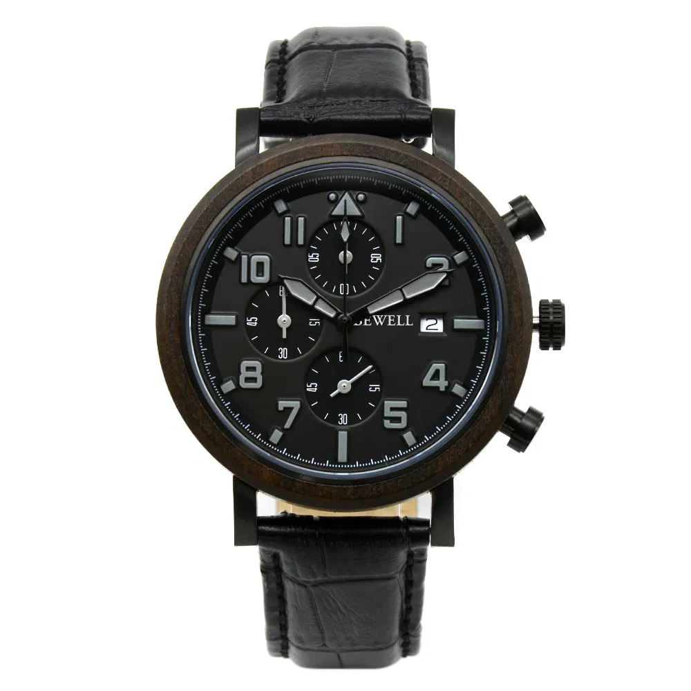 Bewell Fashion Gift Wood&Metal Genuine Leather Man Wrist Wood Watch