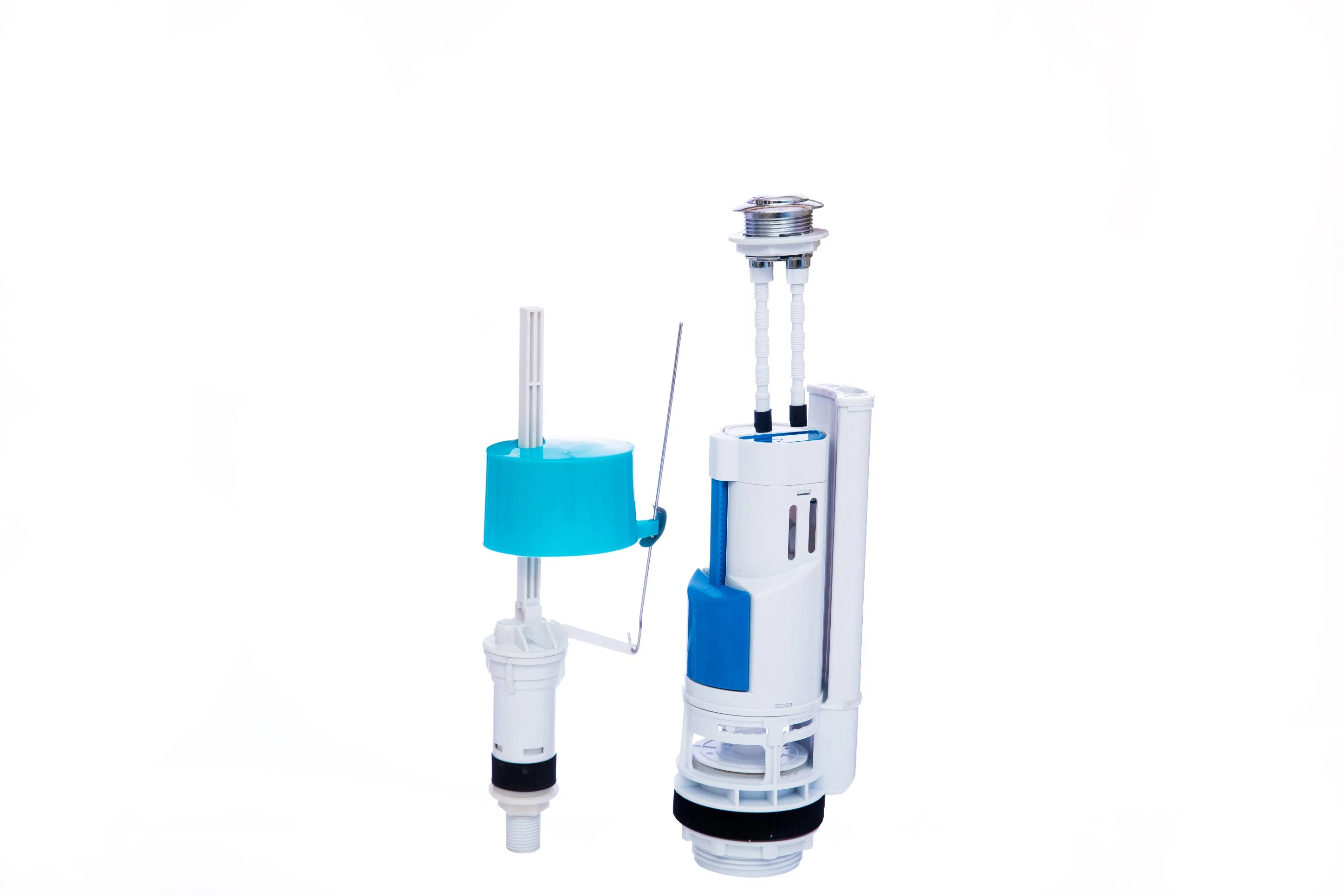 Toilet Cistern Double Push-Button Flush Mechanism - White & Blue Finish
