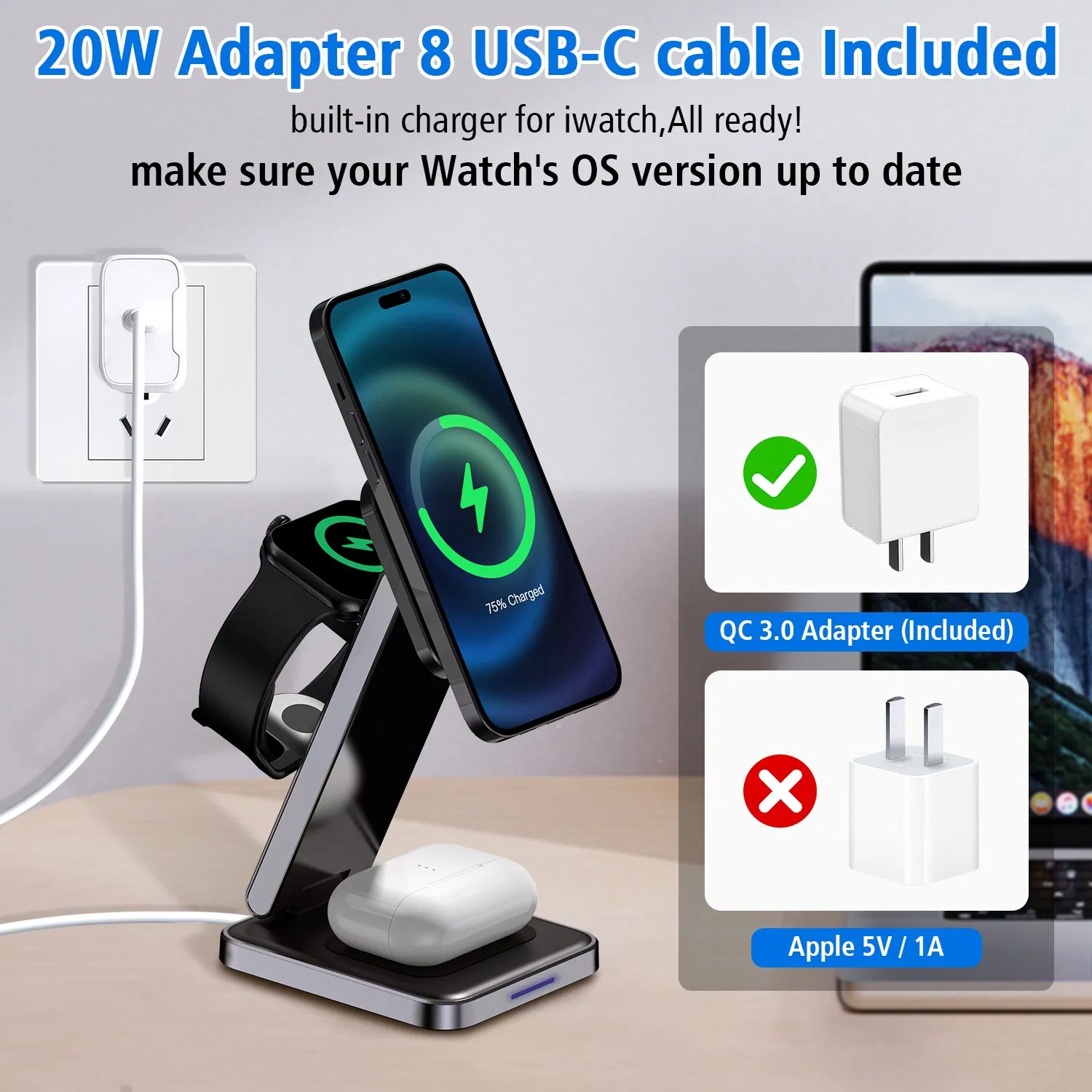 Складная зарядная станция DH-11 Metal 15W для iPhone и AirPods