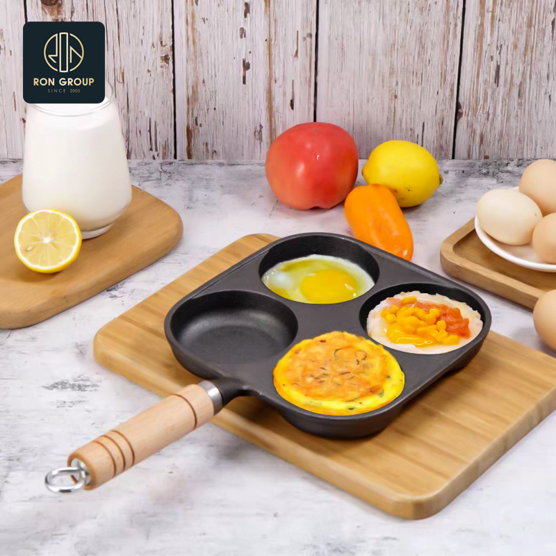 Cast Iron Pot with Four Compartments for Multifunctional Cooking and Wooden Handle Restaurant Set