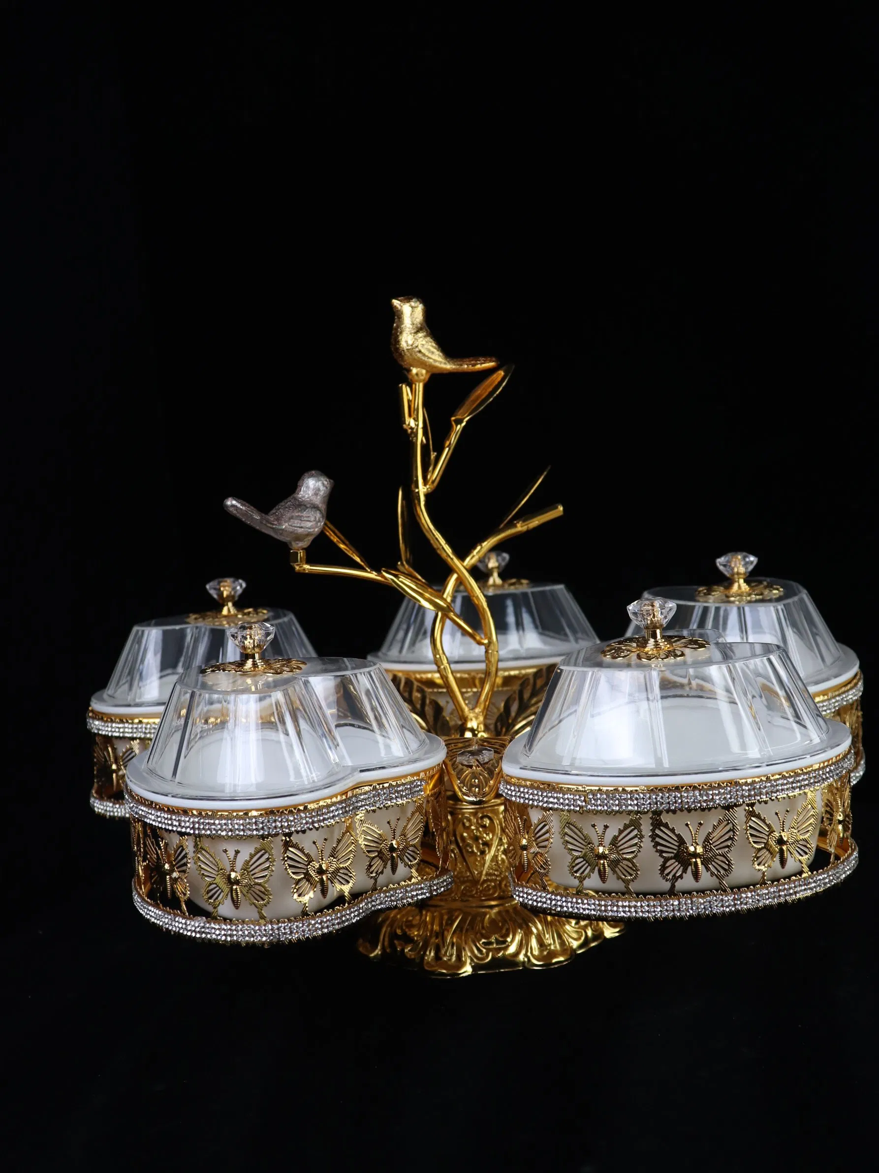 Home Ornament Gold-Plated Iron Frame with 5 Rectangle Plastic Bowl Sets