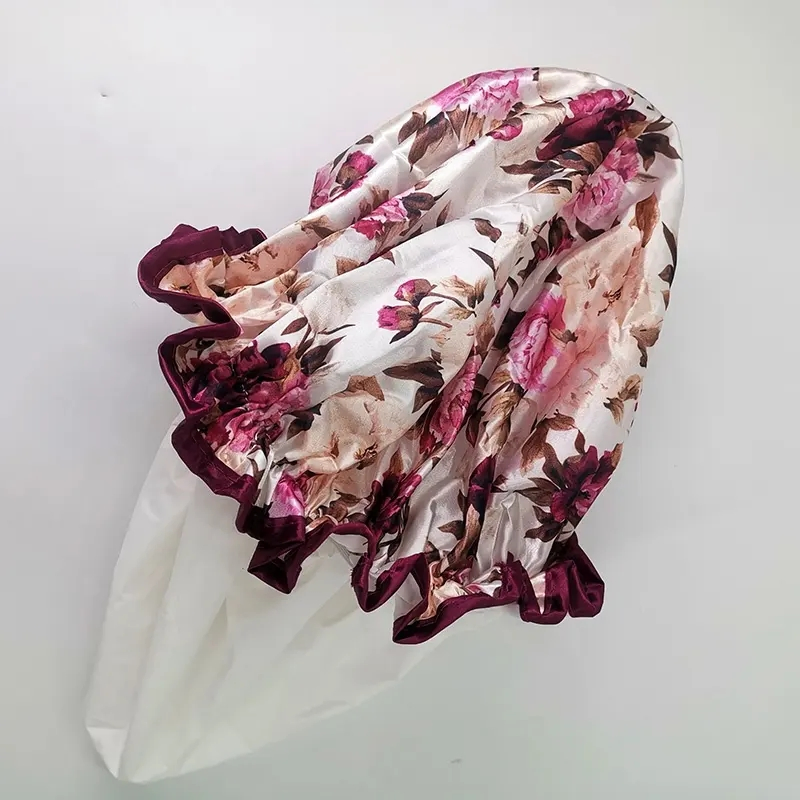 Popular Peony Printing Big Size Double Layer Bath Shower Cap