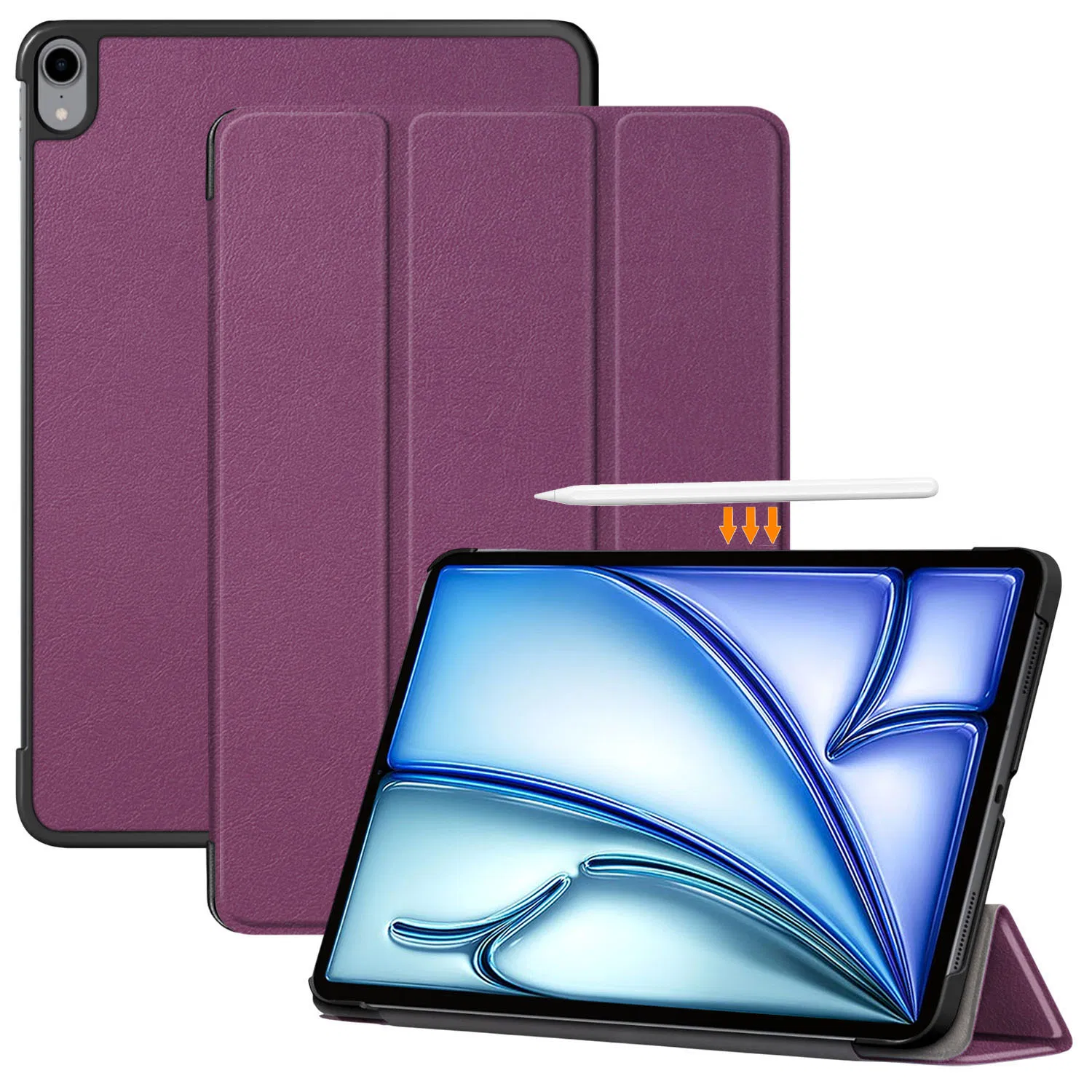 PU Leather Cover for iPad Air 11 (2025) / (2024) / Air (2020) / Air (2022) Tri-Fold Stand Folio Tablet Case - Purple