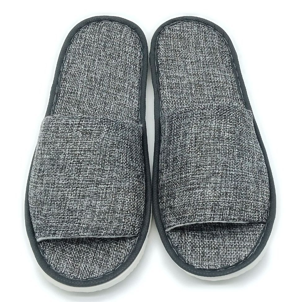 Personalized Wholesale Custom Logo Bulk Linen Fabric Hotel Guests Bathroom SPA Disposable Closed Toe Slippers