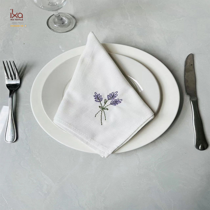 Restaurant Table Party Wedding Beverage Decoration Color Personalized Lunch Natural Printed Cloth Eco Friendly Custom White Linen Napkins