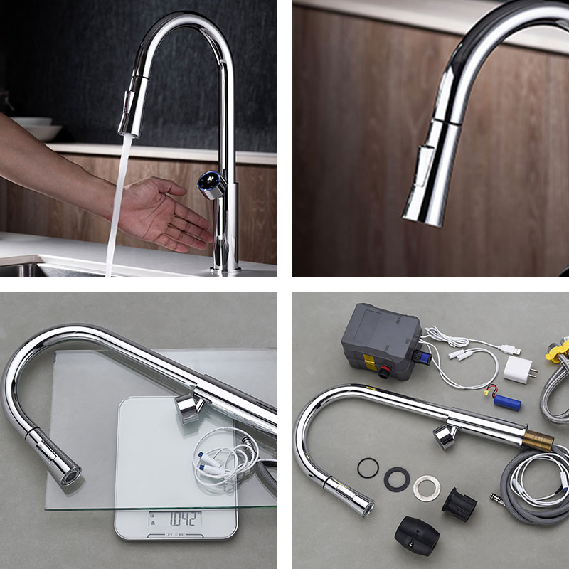 Laundry Sensor Brass Chromed Kitchen Tap with Pull Down Sprayer