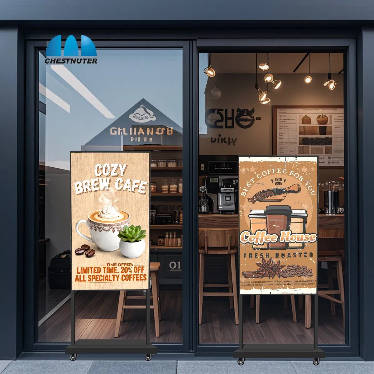 65'' Floor-Standing High-Brightness LCD Digital Signage Window Facing Display for Shops Advertising Kiosk