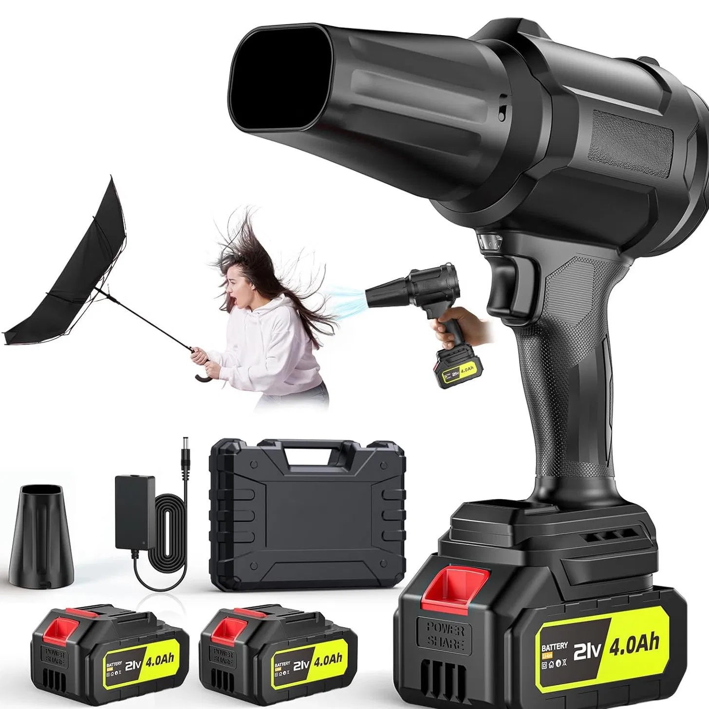 Lightweight Cordless Leaf Blower Handheld Snow Blowers with 2 PCS 4.0ah Batteries