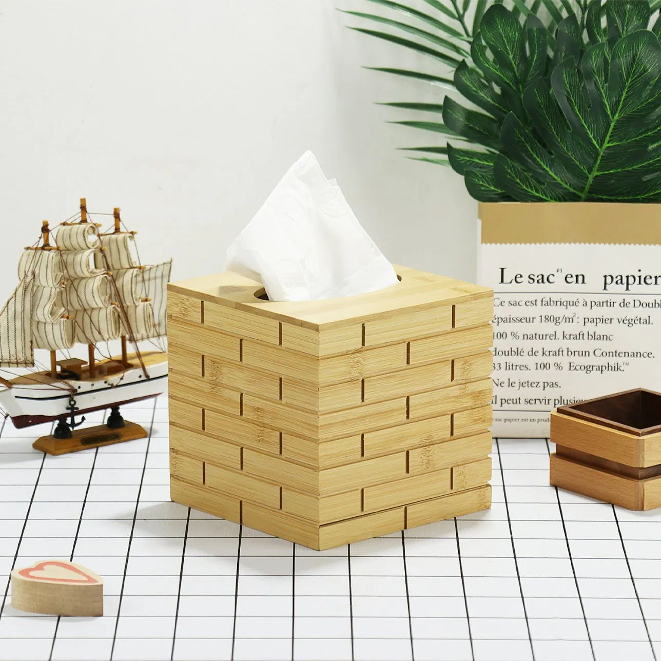 Creative Desktop Wooden Bamboo Bottom Tissue Box Household Wood Simple Napkin Storage Box