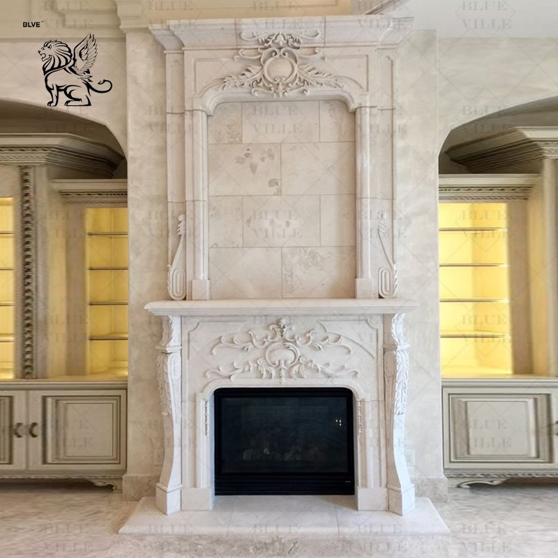 French Style Home Decor Double Luxury Fireplace Mantel Marble Stone Fireplace Surround Customized Factory