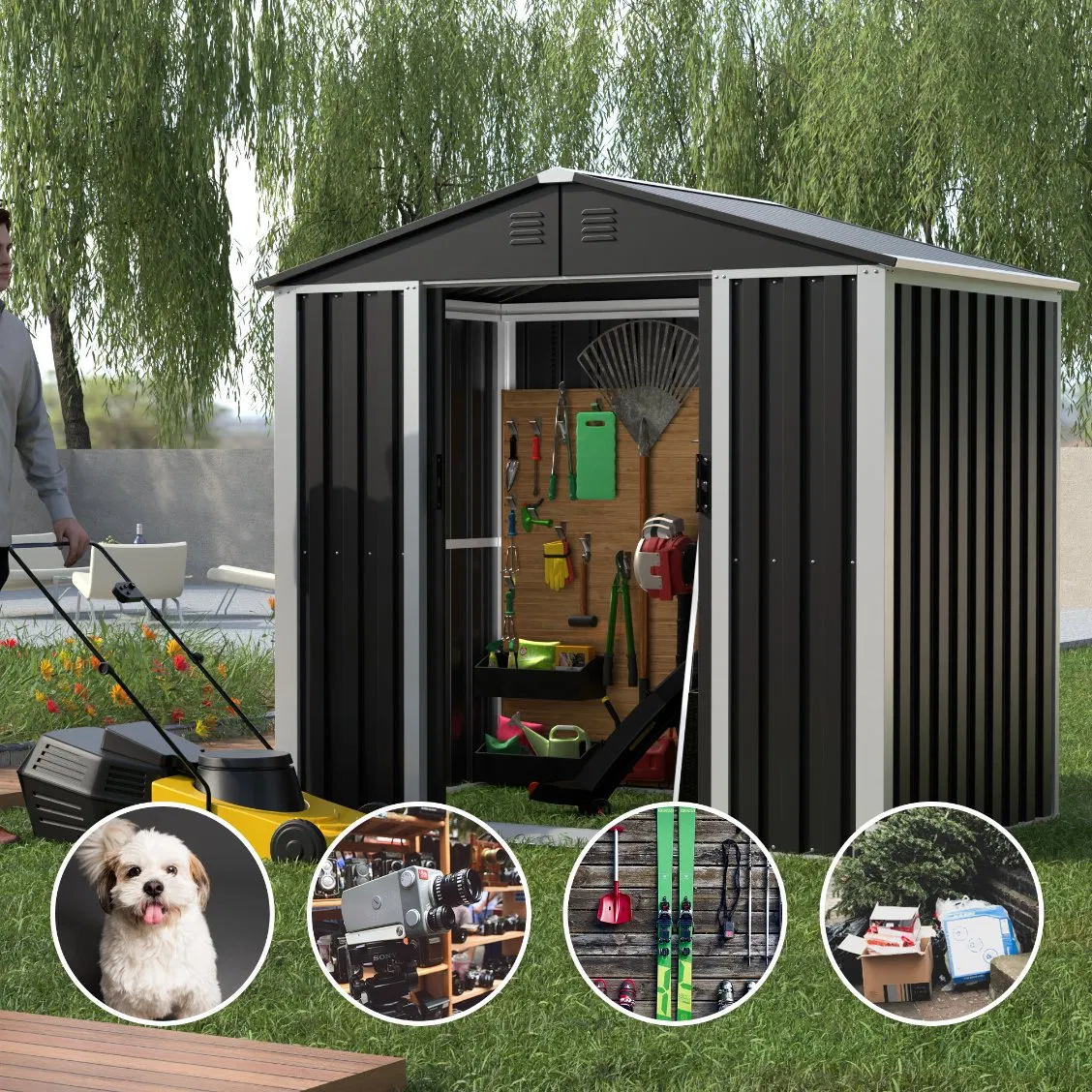 Waterproof Outdoor Field Mower Storage Metal Shed Garden Tool Shed