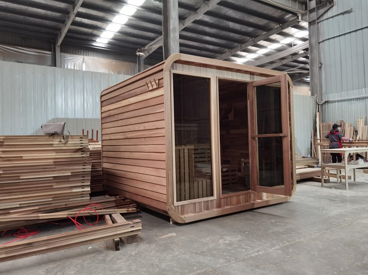 Fashion Wood Outdoor Cube Sauna Room Wet Steam Sauna Room 4~5 Person Size Sauna