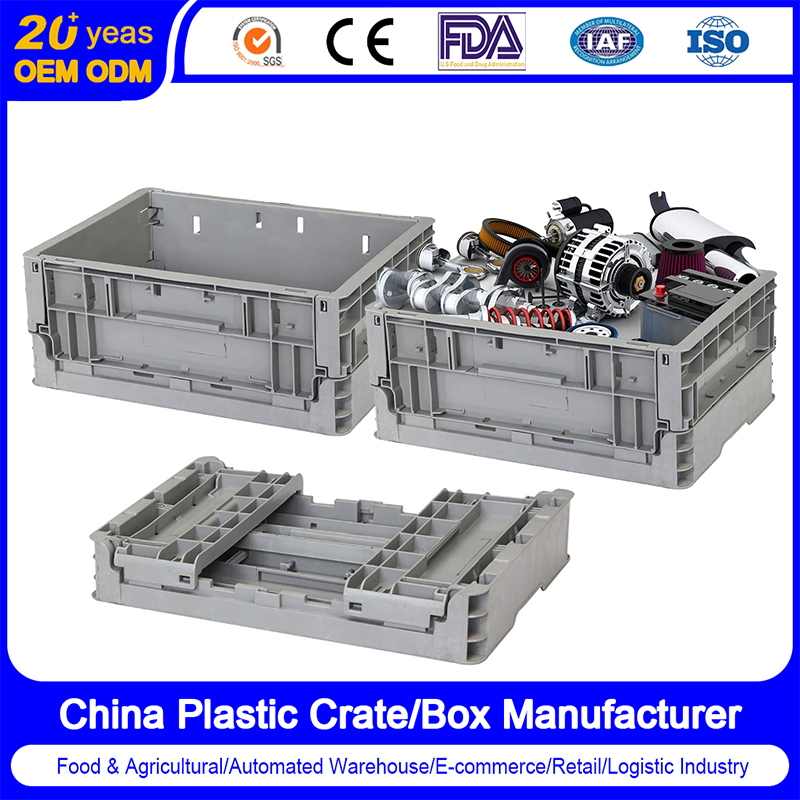 Plastic Foldable Stackable Multifunctional Food Grade Crate for Marketplace/Farm/Logistics Warehousing/Supermarket