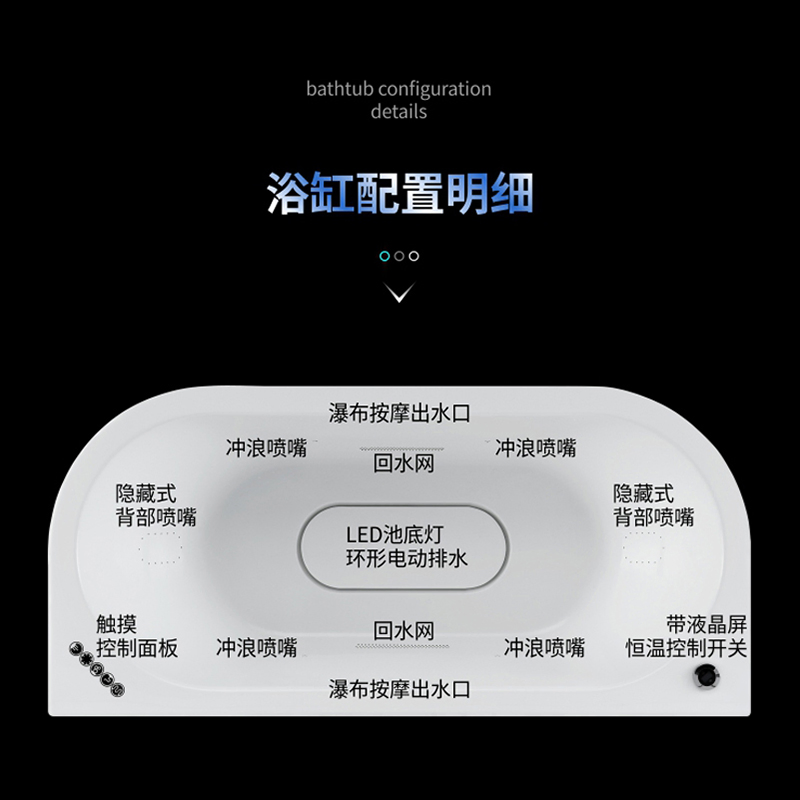 Sanitary Ware Factory Bathroom Tub Solid Surface Bathtub Freestanding Bath Customized Black and White Massage Bathtub SPA Hot Tub