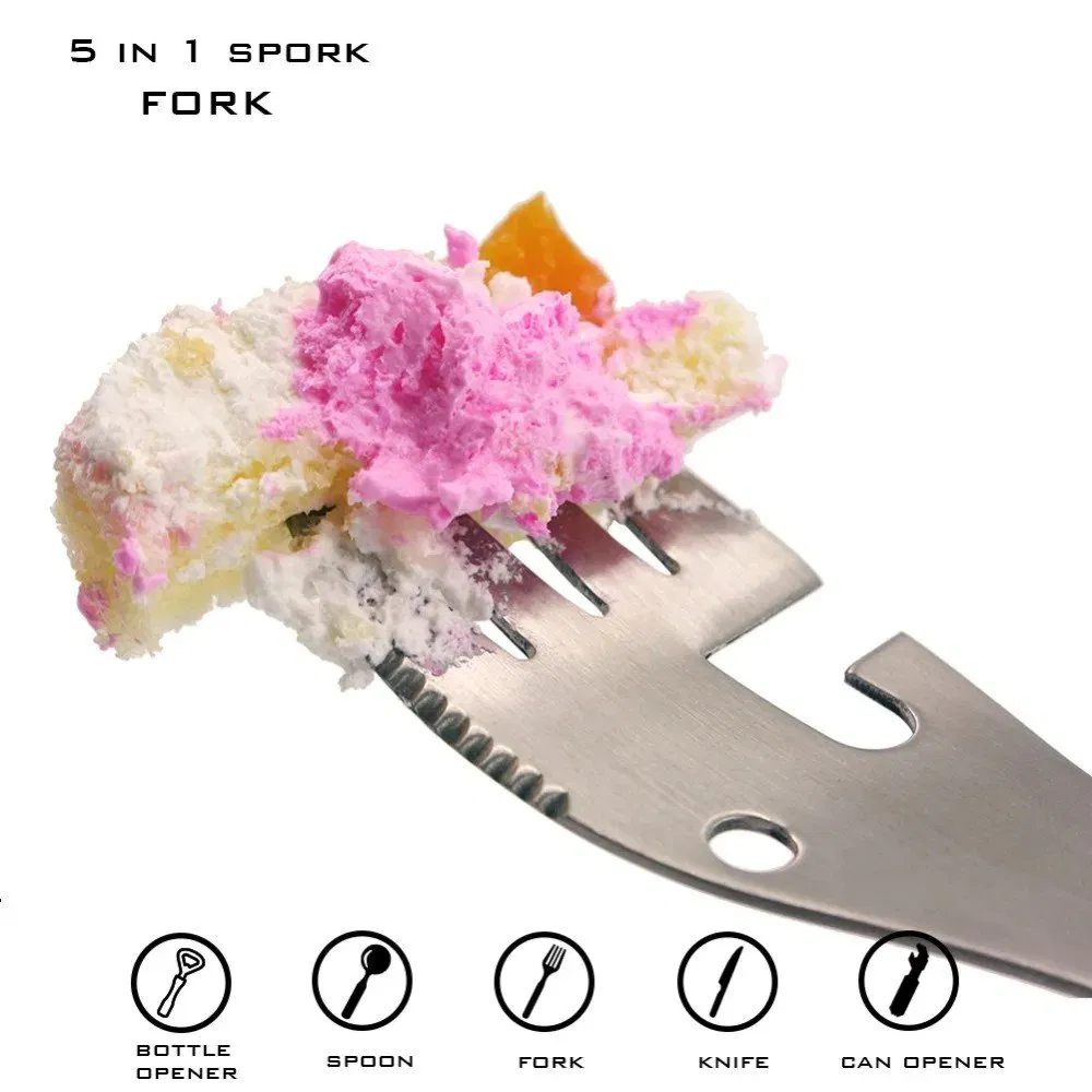 5 in 1 Stainless Steel Multi-Function Spork Scoop Cutlery Camping