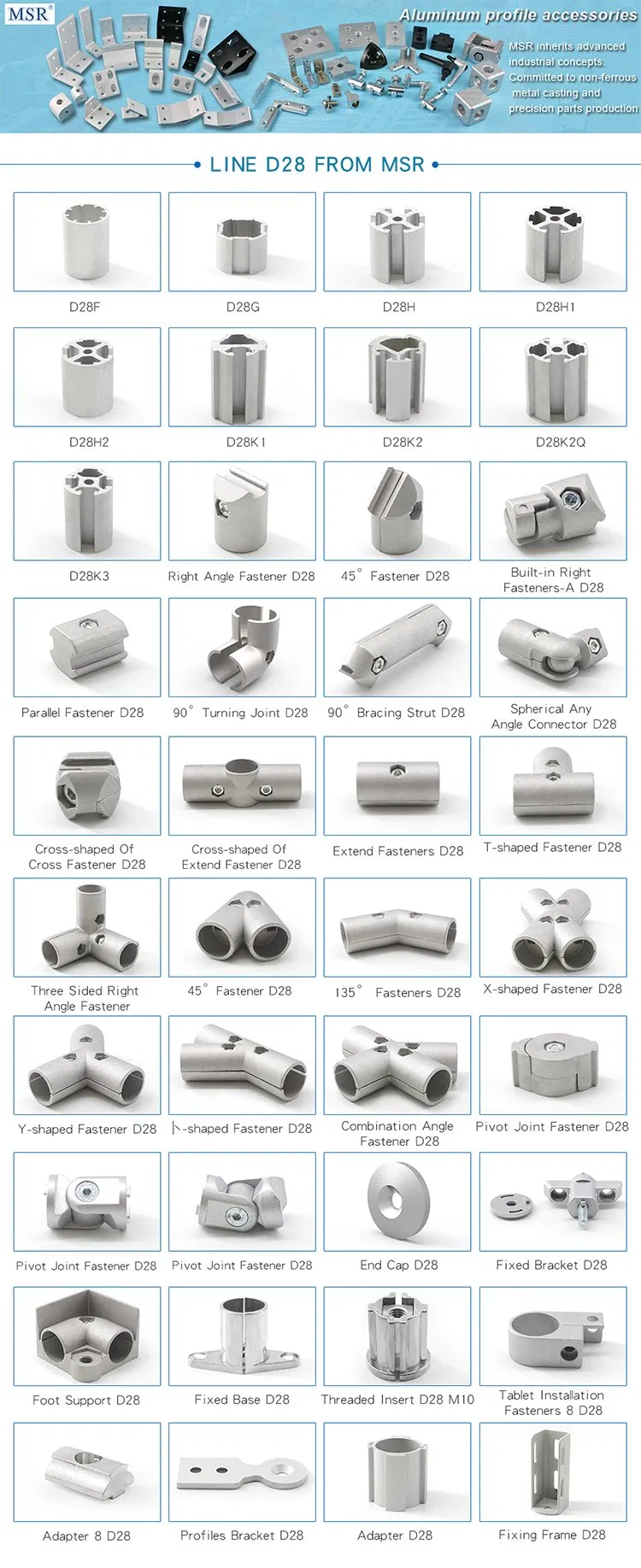 China Manufacturer Diameter 28mm 8165 D28f Aluminium Tube for Connecting T Slot Aluminium Profile for Workbench Line