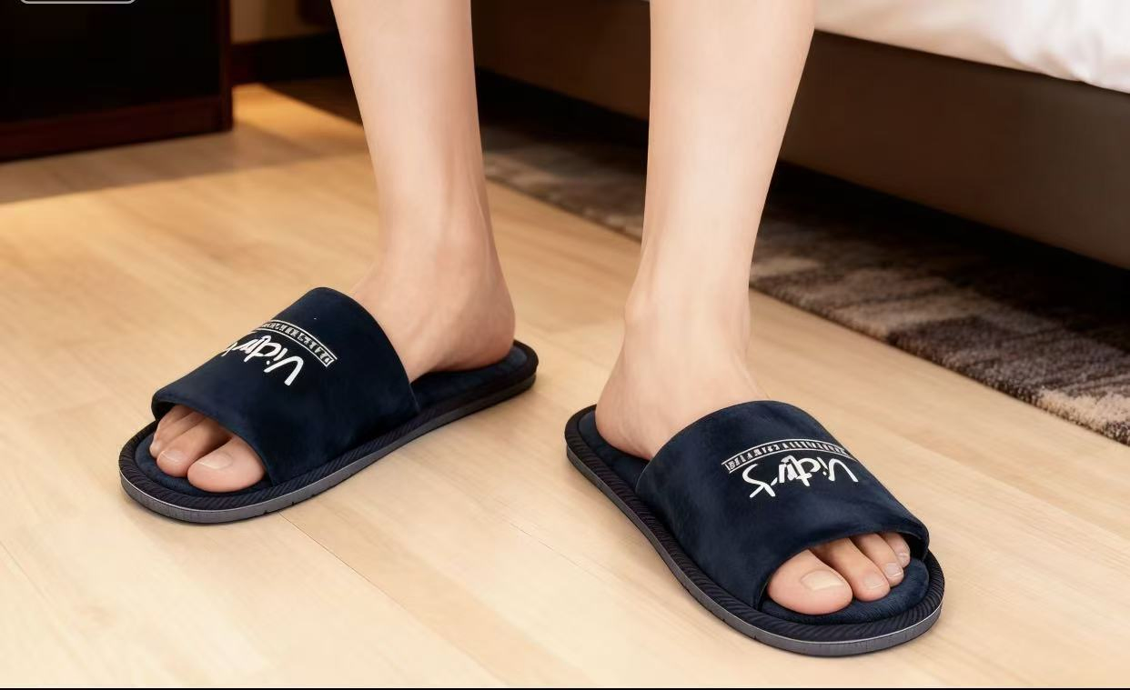 High-End Hand Made Hotel Slippers with Soft EVA Outsole and Velour Design
